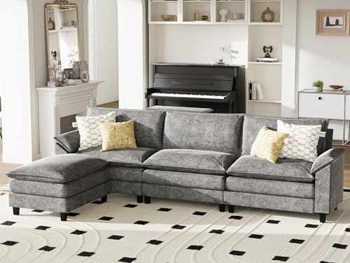 Grey Reversible L-Shaped Sectional Sofa with Ottoman