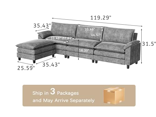 Grey Reversible L-Shaped Sectional Sofa with Ottoman