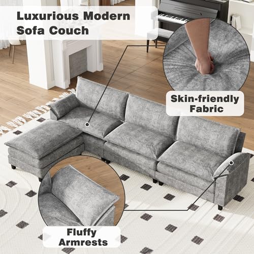 Grey Reversible L-Shaped Sectional Sofa with Ottoman