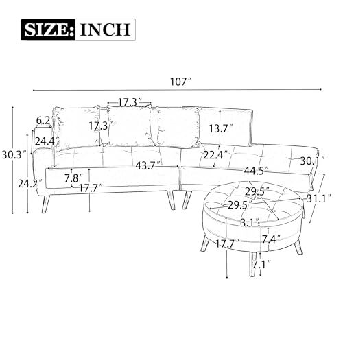 Modern 107" Curved Sectional Sofa with Ottoman