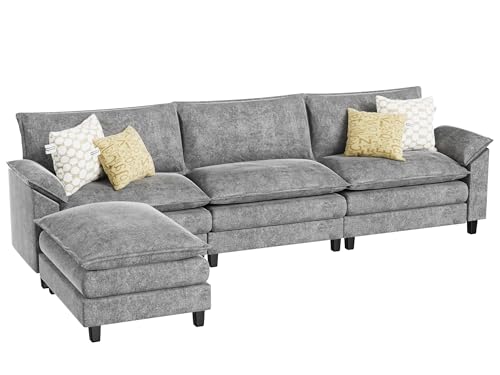 Grey Reversible L-Shaped Sectional Sofa with Ottoman