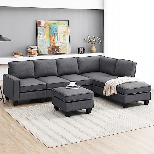 Modern 104" L-Shape Sectional Sofa Set, Dark Grey