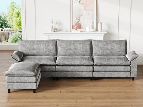 Grey Reversible L-Shaped Sectional Sofa with Ottoman