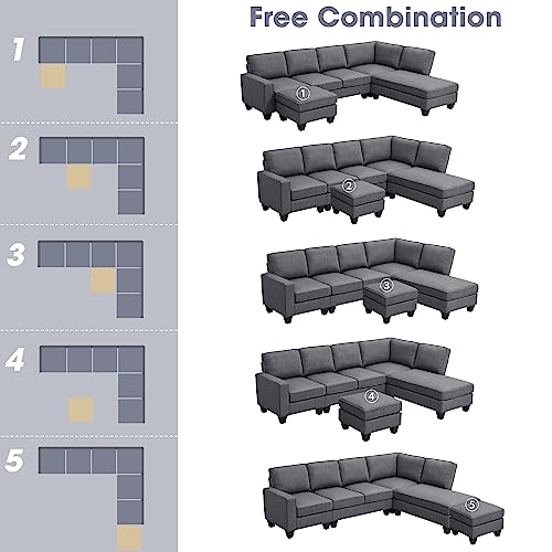 Modern 104" L-Shape Sectional Sofa Set, Dark Grey