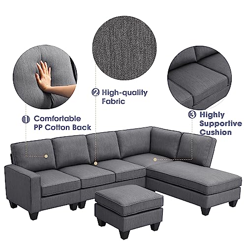 Modern 104" L-Shape Sectional Sofa Set, Dark Grey