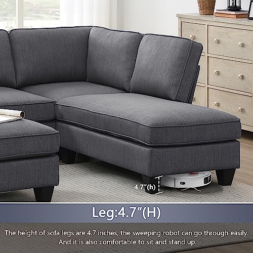 Modern 104" L-Shape Sectional Sofa Set, Dark Grey