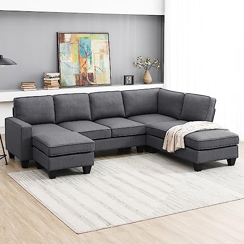Modern 104" L-Shape Sectional Sofa Set, Dark Grey