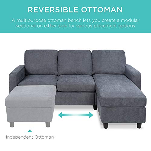 Stylish Gray L-Shaped Sofa and Ottoman Set