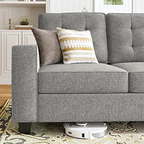 Light Grey Reversible L-Shaped Sectional Sofa with Ottoman