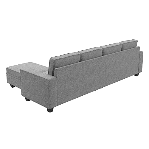 Light Grey Reversible L-Shaped Sectional Sofa with Ottoman
