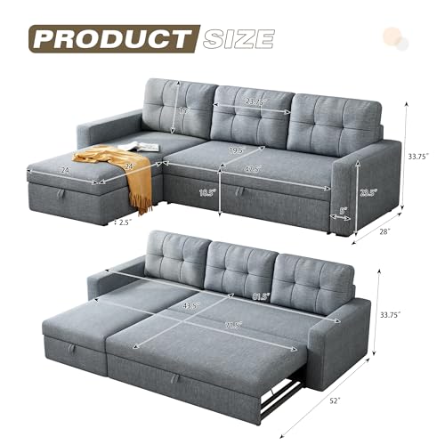 Light Grey L-Shape Sleeper Sectional Sofa with Chaise