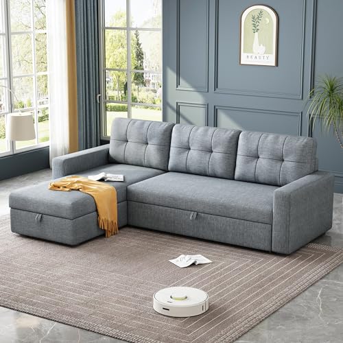 Light Grey L-Shape Sleeper Sectional Sofa with Chaise