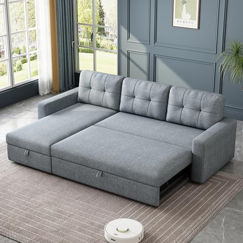Light Grey L-Shape Sleeper Sectional Sofa with Chaise