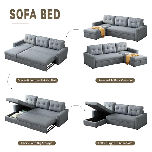 Light Grey L-Shape Sleeper Sectional Sofa with Chaise