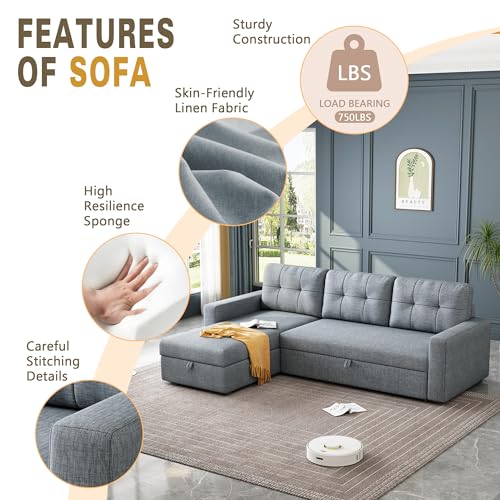 Light Grey L-Shape Sleeper Sectional Sofa with Chaise