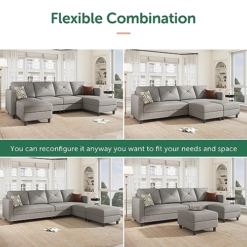 Light Grey U-Shaped Sectional Sofa with Ottomans