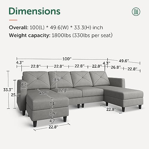 Light Grey U-Shaped Sectional Sofa with Ottomans