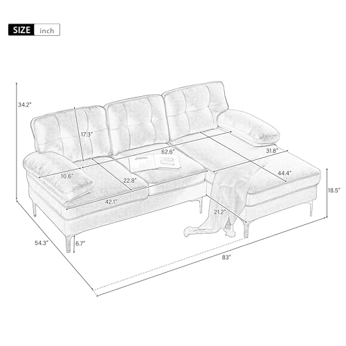 Light Grey Velvet L-Shaped Sectional Sofa