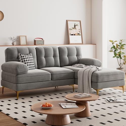 Light Grey Velvet L-Shaped Sectional Sofa