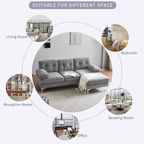Light Grey Velvet L-Shaped Sectional Sofa