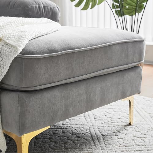 Light Grey Velvet L-Shaped Sectional Sofa