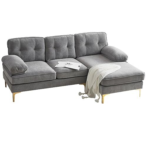 Light Grey Velvet L-Shaped Sectional Sofa