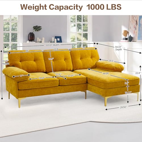 EASELAND 83" Convertible L Shaped Sofa - Yellow