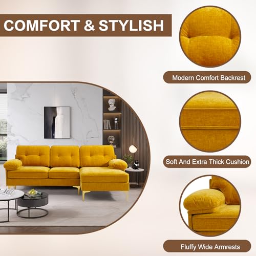 EASELAND 83" Convertible L Shaped Sofa - Yellow