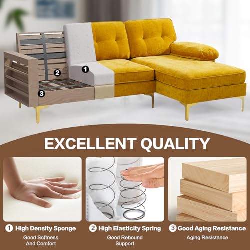 EASELAND 83" Convertible L Shaped Sofa - Yellow