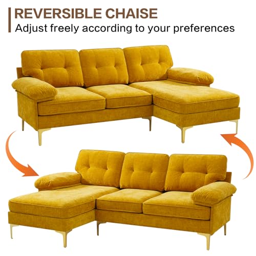 EASELAND 83" Convertible L Shaped Sofa - Yellow
