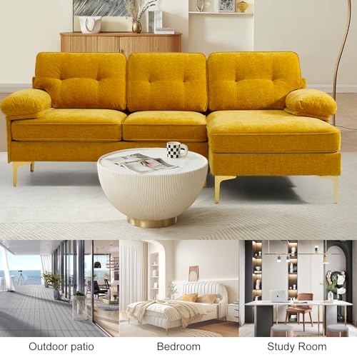 EASELAND 83" Convertible L Shaped Sofa - Yellow