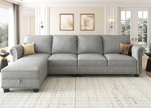 Light Grey L-Shaped Convertible Sectional Sofa
