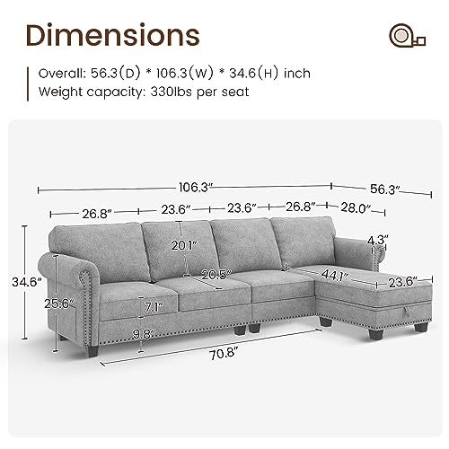 Light Grey L-Shaped Convertible Sectional Sofa