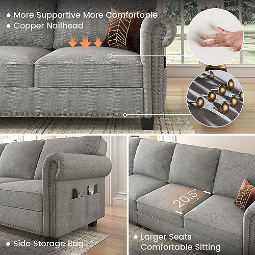 Light Grey L-Shaped Convertible Sectional Sofa