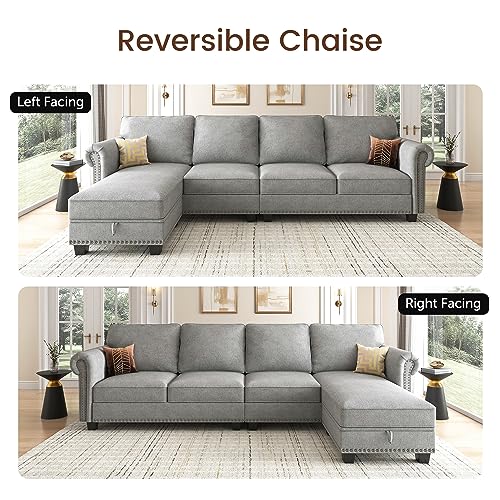 Light Grey L-Shaped Convertible Sectional Sofa