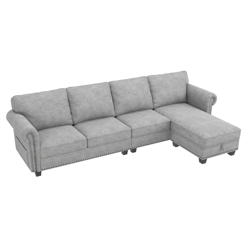 Light Grey L-Shaped Convertible Sectional Sofa