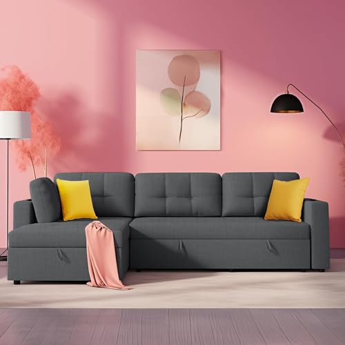 L-Shaped Sectional Sofa with Pull-Out Bed & Storage