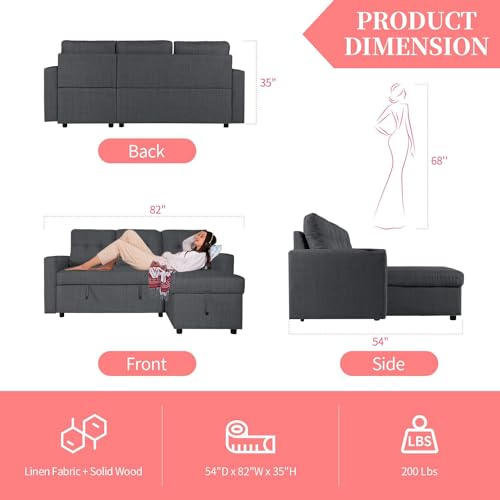 L-Shaped Sectional Sofa with Pull-Out Bed & Storage