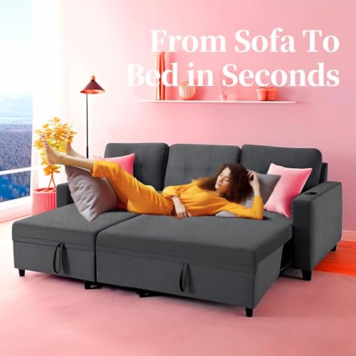 L-Shaped Sectional Sofa with Pull-Out Bed & Storage