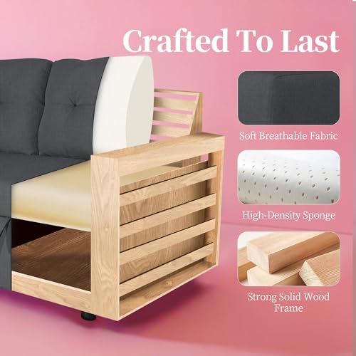 L-Shaped Sectional Sofa with Pull-Out Bed & Storage