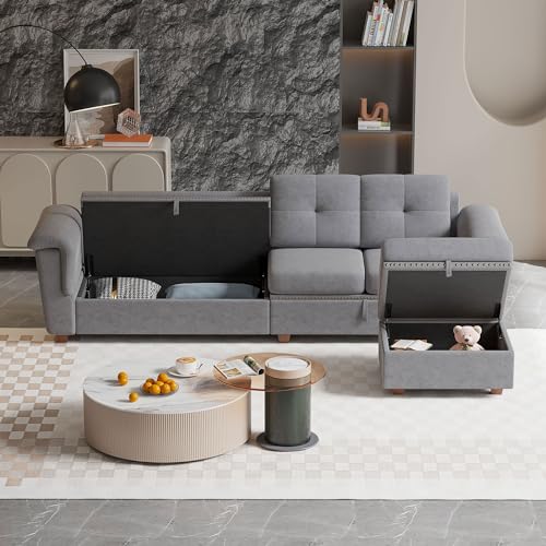 Light Grey Convertible Sectional Sofa with Storage