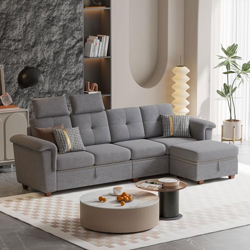 Light Grey Convertible Sectional Sofa with Storage