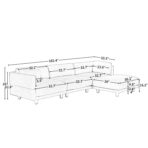 L-Shaped Convertible Sofa with Reversible Chaise & Ottoman
