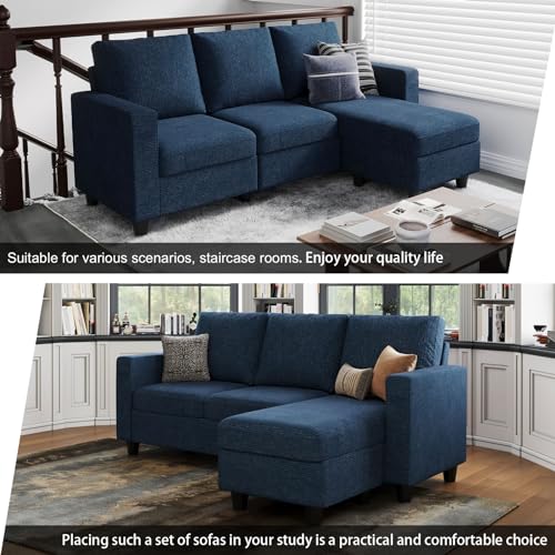 Navy Blue L-Shaped Convertible Sectional Sofa