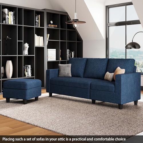 Navy Blue L-Shaped Convertible Sectional Sofa