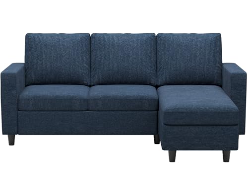 Navy Blue L-Shaped Convertible Sectional Sofa