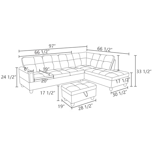 Modular L-Shaped Sectional Sofa with Chaise
