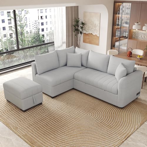 LUMISOL 82.6" Gray Sleeper Sofa with Ottoman