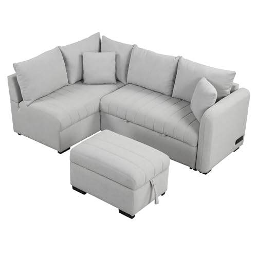 LUMISOL 82.6" Gray Sleeper Sofa with Ottoman