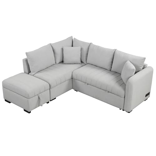 LUMISOL 82.6" Gray Sleeper Sofa with Ottoman